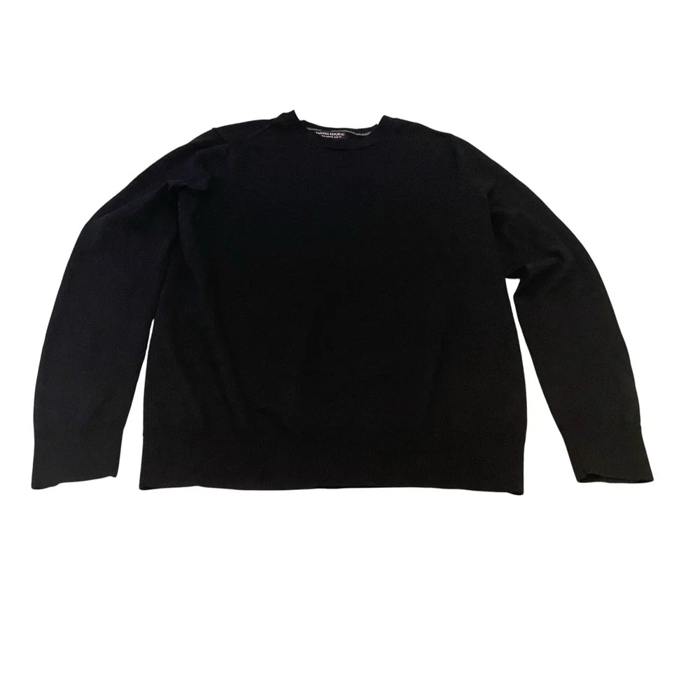 Banana Republic Sweater Mens Large L Black Italian Merino Wool Crewneck Pullover